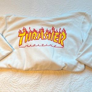 white thrasher ❤️‍🔥 logo hoodie 
Thrasher brand 
(no strings)